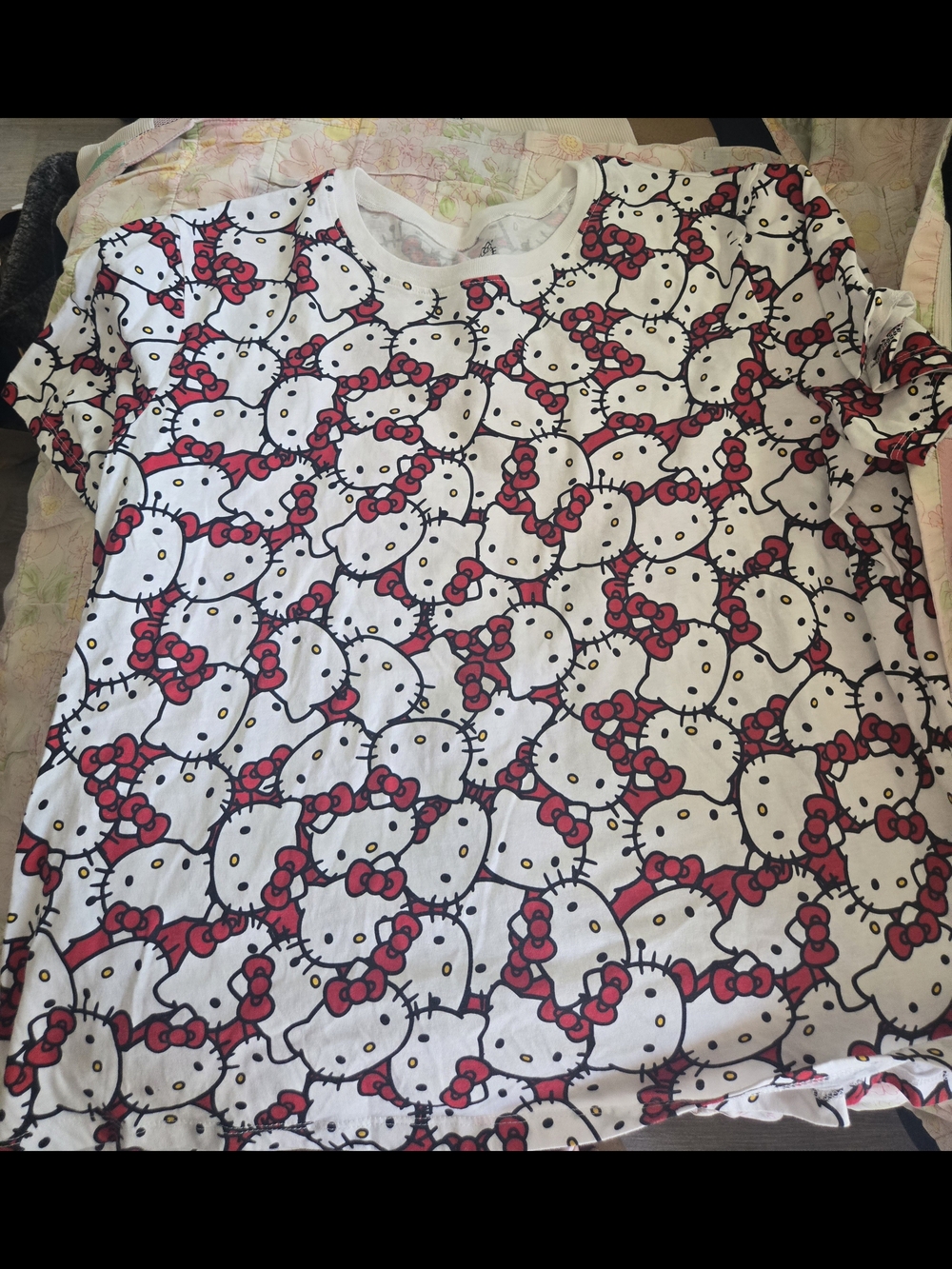 Sanrio Hello Kitty Allover Print Pajama Top in White and Red 2x